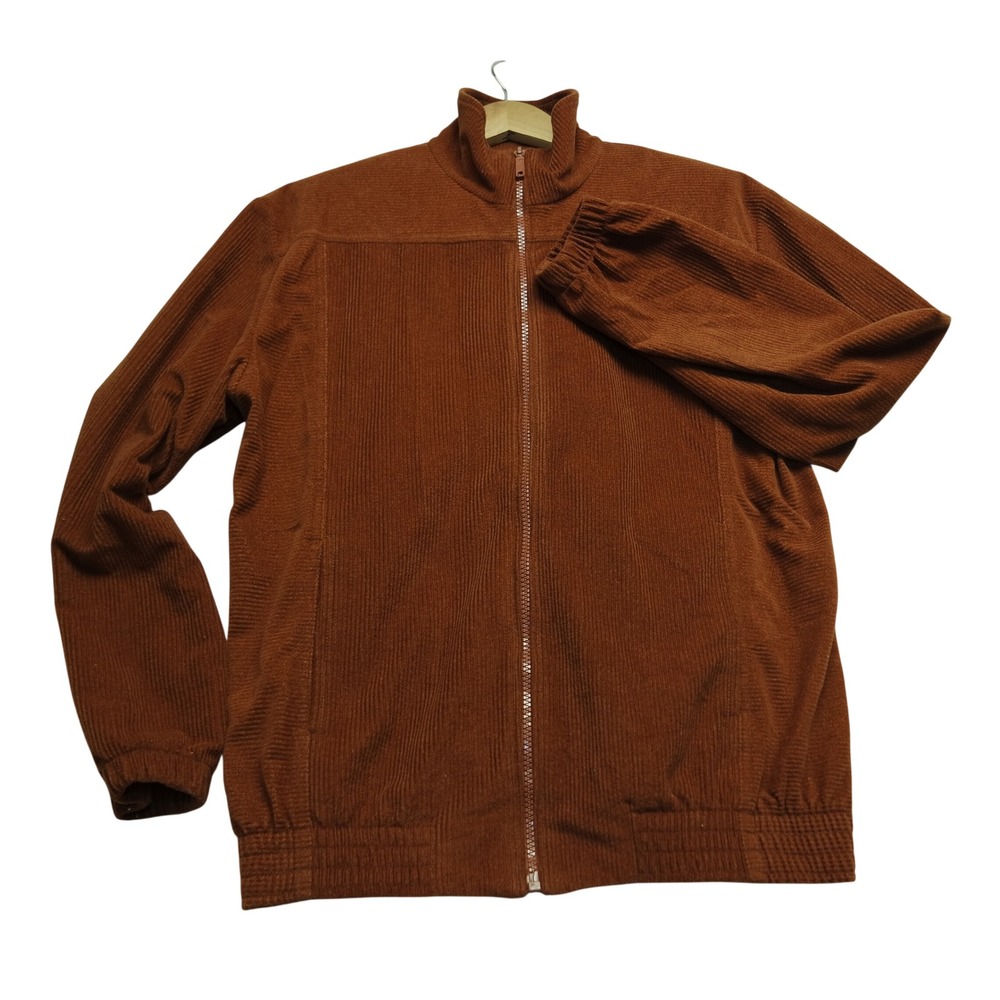 Vintage Teddi Orange Ribbed Corduroy Zip Up Jacket Mock Neck Bomber S Twee Gorp